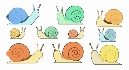 Minimal cute snail cartoon vector illustration set EPS10 isolated © Md
