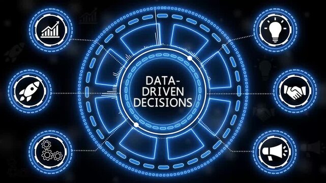 Data driven decisions concept represented in digital technology animation.4K Animation.