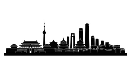 Obraz premium Beijing Skyline Silhouette: Forbidden City, CCTV Tower, Great Wall