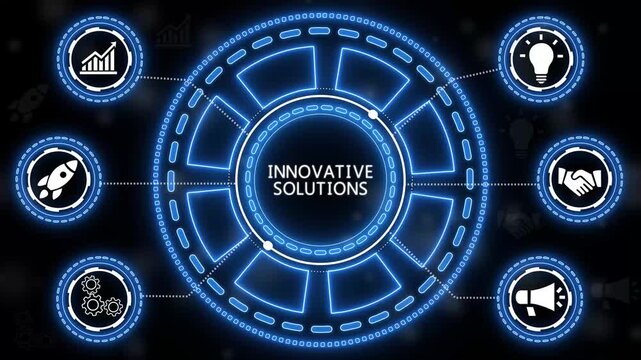 Conceptual animated graphic illustrating innovative solutions and business development strategies.4k