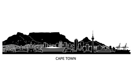Fototapeta premium Cape Town Skyline Silhouette - Table Mountain and Cityscape