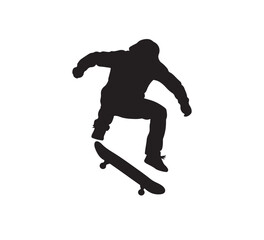 Fototapeta premium Silhouette of a person performing a skateboard trick, mid-air with the board, embodying extreme sports and youthful rebellion in a dynamic urban context
