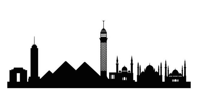 Cairo Skyline Silhouette: Pyramids, Cairo Tower, Mosques