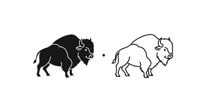 Bison, bison icons, black and white vector illustrations, animal symbols