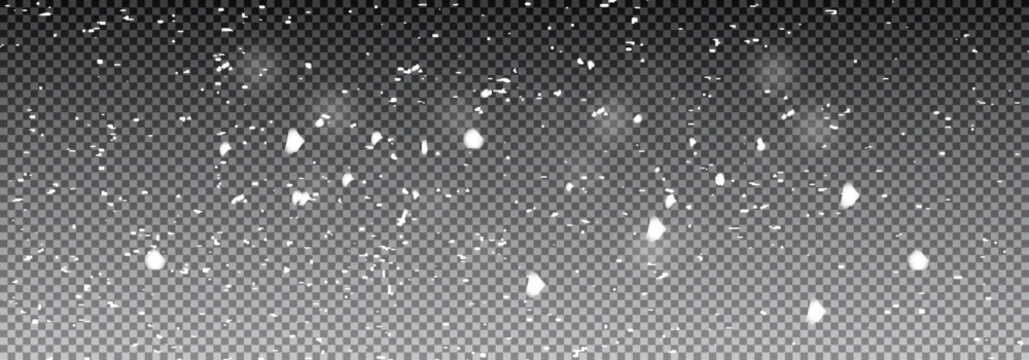 High resolution snowfall overlay on a transparent background. Festive frost texture
