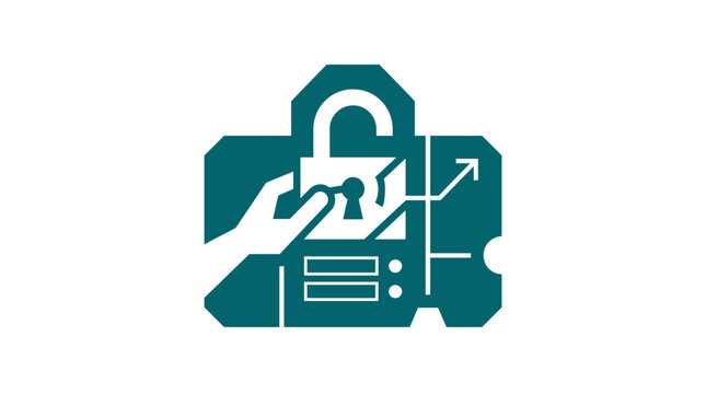 Icon of Security Lock with Digital Network and Data Protection Elements