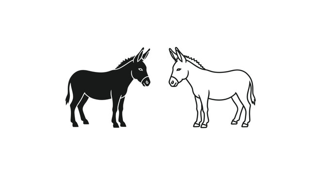 Donkey, burro, mule icons, black and white vector illustrations, animal symbols