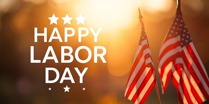 Happy labor day with american flags and sunset american flag united states national hol