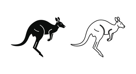 Fototapeta premium Kangaroo icons, black and white vector illustrations, marsupial symbols, animal graphics