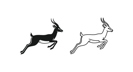 Fototapeta premium Black and white antelope icons, running gazelle illustrations, minimalist wildlife graphics, vector animal designs