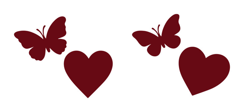 Elegant maroon butterfly and heart vector illustration, a romantic symbol of love and freedom, perfect for Valentine's Day designs, wedding invitations, or decorative graphics.