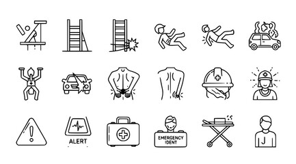 Fototapeta premium Emergency situation icons a collection of disaster and rescue line drawings
