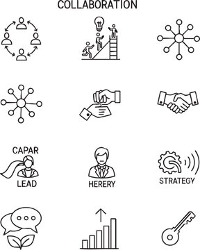 Illustrations depicting various aspects and symbols of teamwork and collaboration