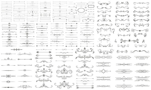 Set of divider elements. Divider ornament, borders, doodle, separators, page dividers, header	
