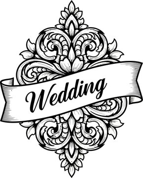 Elegant Wedding Ornament with Floral Details and Banner.