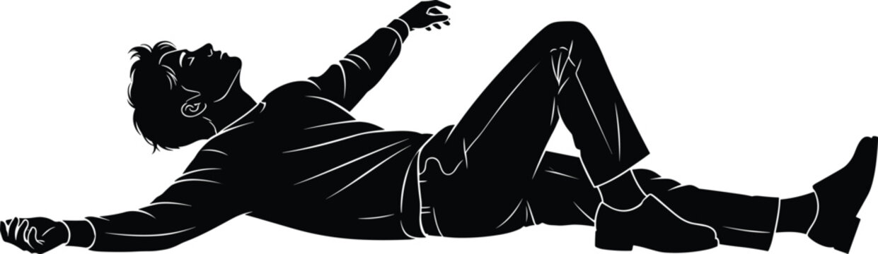 Man lying relaxed silhouette, casual resting pose vector illustration of male figure isolated on clean background for lifestyle and design concept