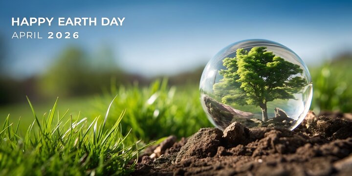 Happy earth day april 1 2026 tree in glass orb environment conservation seedling
