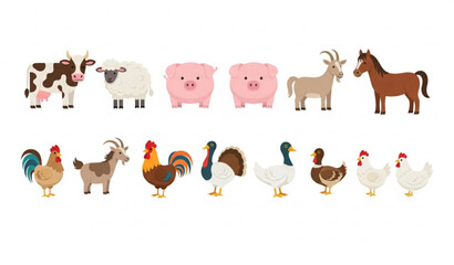 Farm animal vector bundle with cow sheep pig horse duck and chicken set © Kuddus