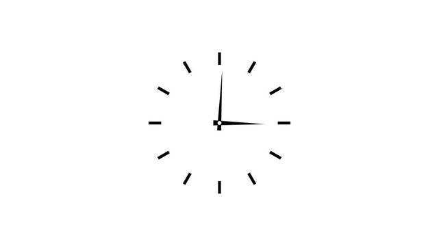 12 hours clock dial loop, twenty-four hours time lapse animation. Twelve hours clock run, moving time arrows. Hours appear on a white background. 4k video