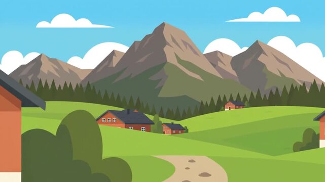 Cinematic Valley Homes Landscape Flat Design Animation