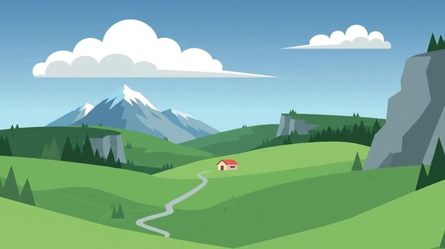 Rolling Hills Cinematic Landscape Flat Design Animation