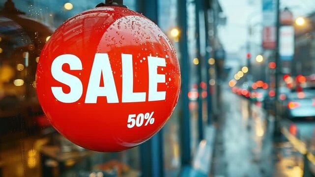 50 percent sale sign on store window