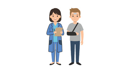 Obraz premium Doctor illustration with patient wearing sling standing together in cartoon style