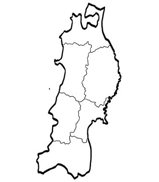 東北地図 筆タッチ 県区分 和風 東日本 / A brushstroke map of Tohoku 2