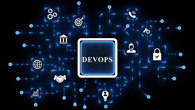 Devops Exchange-Traded Fund Investment Strategy, projection on a Business and Technology Concept. 4k motion video isolated on technology. animation
