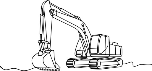 Black outline excavator with bucket and tracks a white background construction machine © Iman