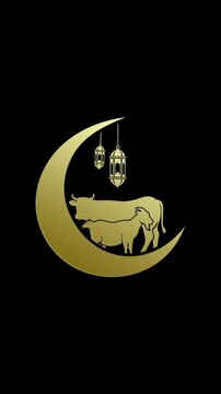 Eid Al-Adha Celebration animation Template logo with Sacrifice Animal Silhouette