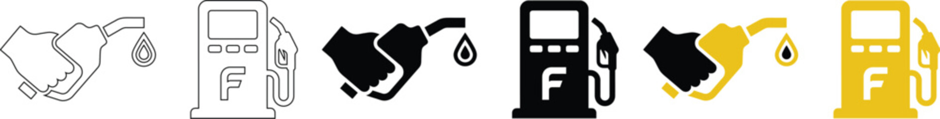 Fuel Station Pump and Gas Nozzle Holding Hand Vector Icon Set for Energy and Refueling Concepts © Graphicdsrv