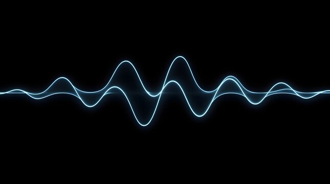 Abstract blue sound wave visualization on a black background, representing audio frequencies and digital signal processing