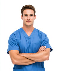 Obraz premium male nurse standing with crossed arms, isolated on white background