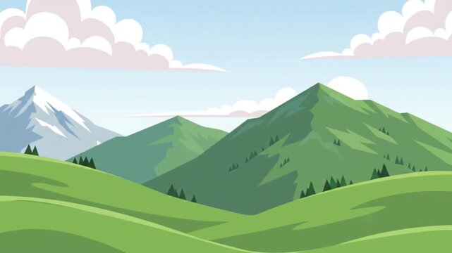 Cinematic Aerial Rolling Hills Landscape Flat Design Animation