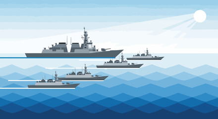 warships on sea with mountains © hermas