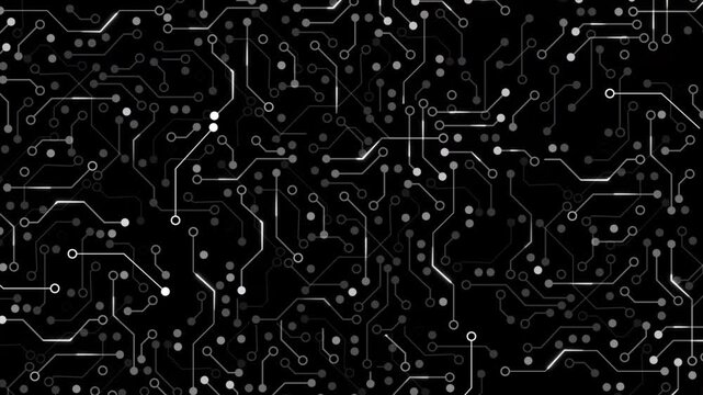 Abstract printed circuit board with glowing electric current flow. For electronics, semiconductor technology concept