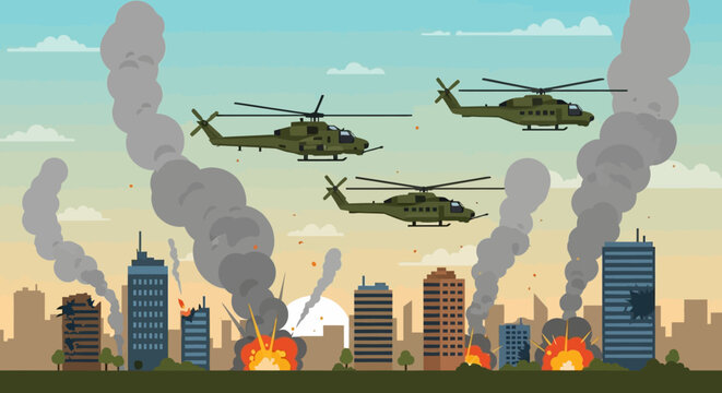 cartoon city under attack by smoke monsters