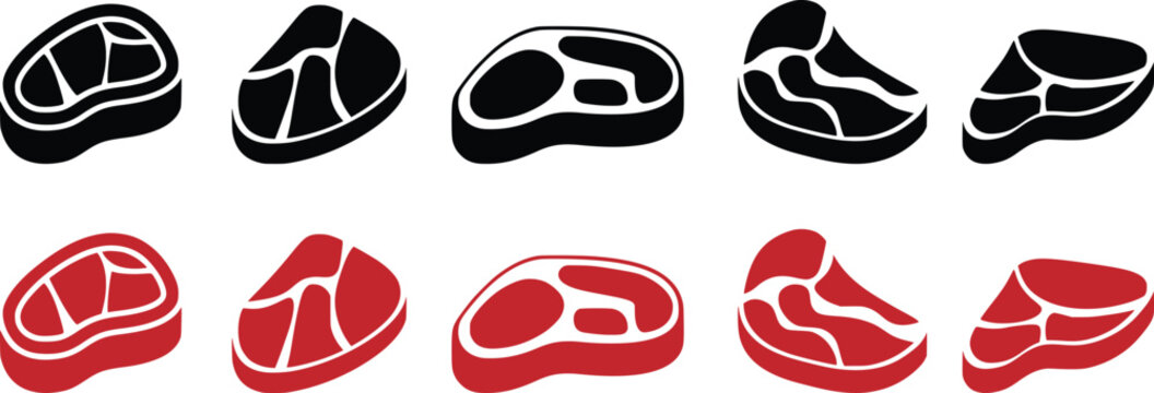 Meat Steak Icon Set Vector &ndash; Beef Cuts Silhouette Collection, Butcher Shop and Food Illustration Pack