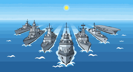 Naval Warships Sailing in Strategic Formation © hermas