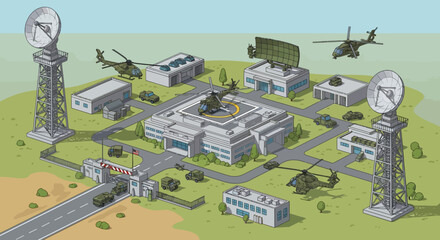Military Base Infrastructure Top View Illustration © hermas
