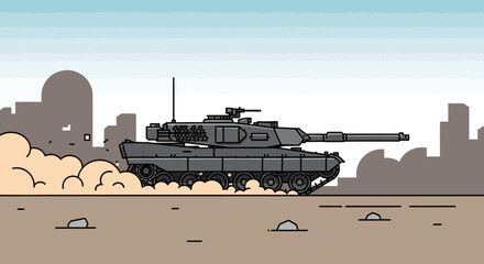 Armored Tank in Desert Battlefield Scene © hermas