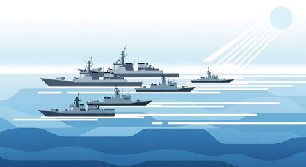 Naval Fleet Formation on Open Sea Illustration © hermas
