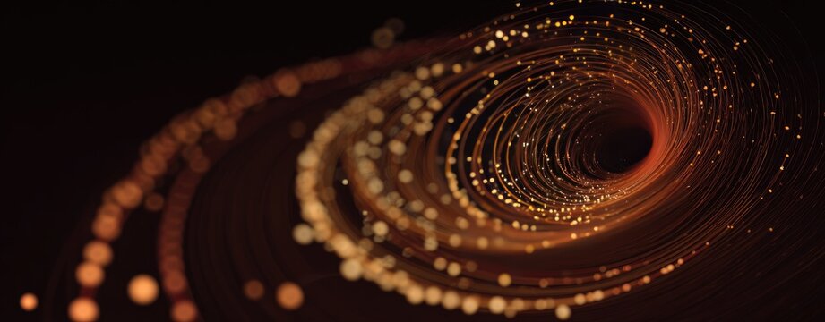 A beautiful, abstract illustration of a spiral made of flowing dots and lines, representing a continuous process or evolving strategy, elegant background --ar 64:25 --