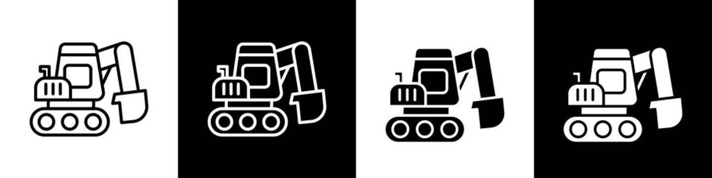 excavator black and white icon design concept