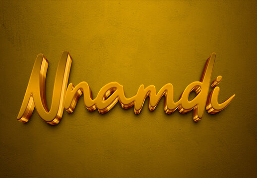 Golden 3D editable text effect of Nigerian Pidgin name Nnamdi.