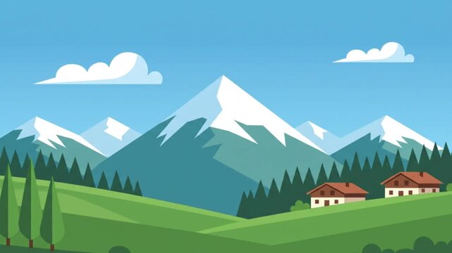 Cinematic Alpine Slopes Landscape Footage Flat Design Animation