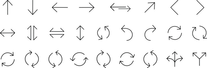 set of black line arrow icons and directional arrows isolated on transparent background for navigation and interface design © Maruf
