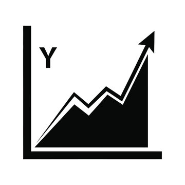Business growth graph with arrow moving up on y axis representing success progress financial profit and data development.
