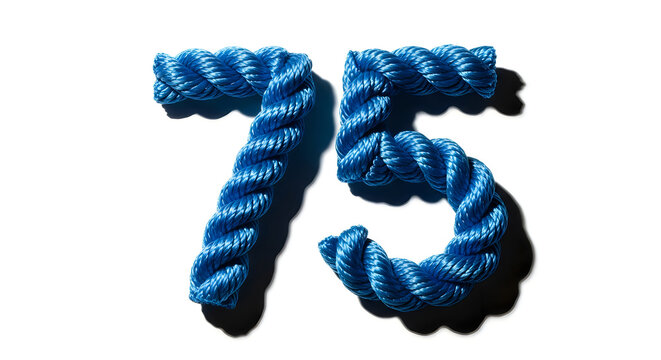 Blue rope number seventy five isolated on white background